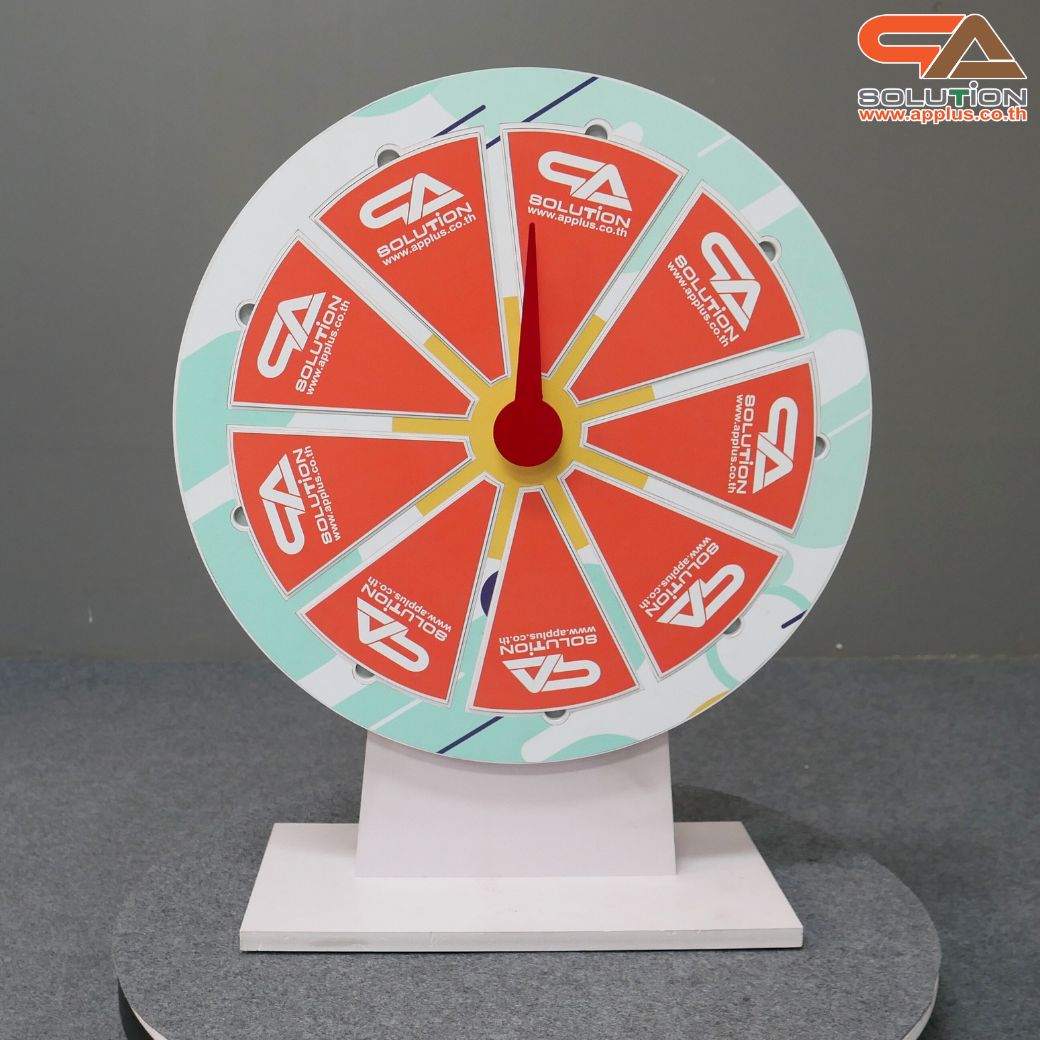 เกมส์วงล้อแม่เหล็กตั้งโต๊ะ ขนาดวงล้อ 50 ซม. สูง 61 ซม. วัสดุพลาสวูดสีขาว หนา 8-15 มม. ถอดประกอบได้