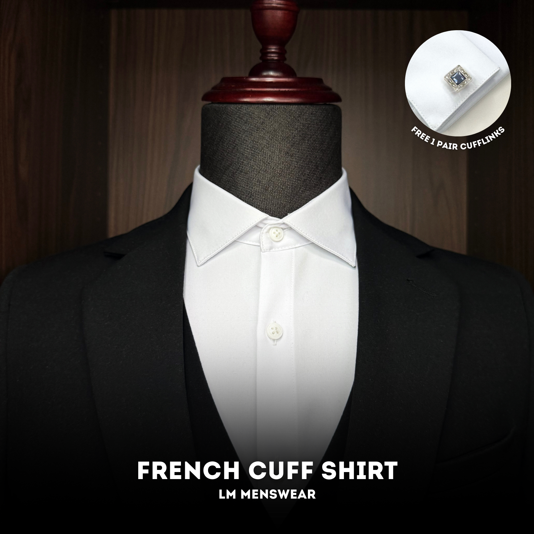 French Cuff Shirt เสื้อเชิ้ตเฟรนช์คัฟ ใส่กระดุมข้อมือคัฟลิงก์ Cufflinks สีขาว ปก Spread Collar (แถมฟรี Cufflink 1 คู่)