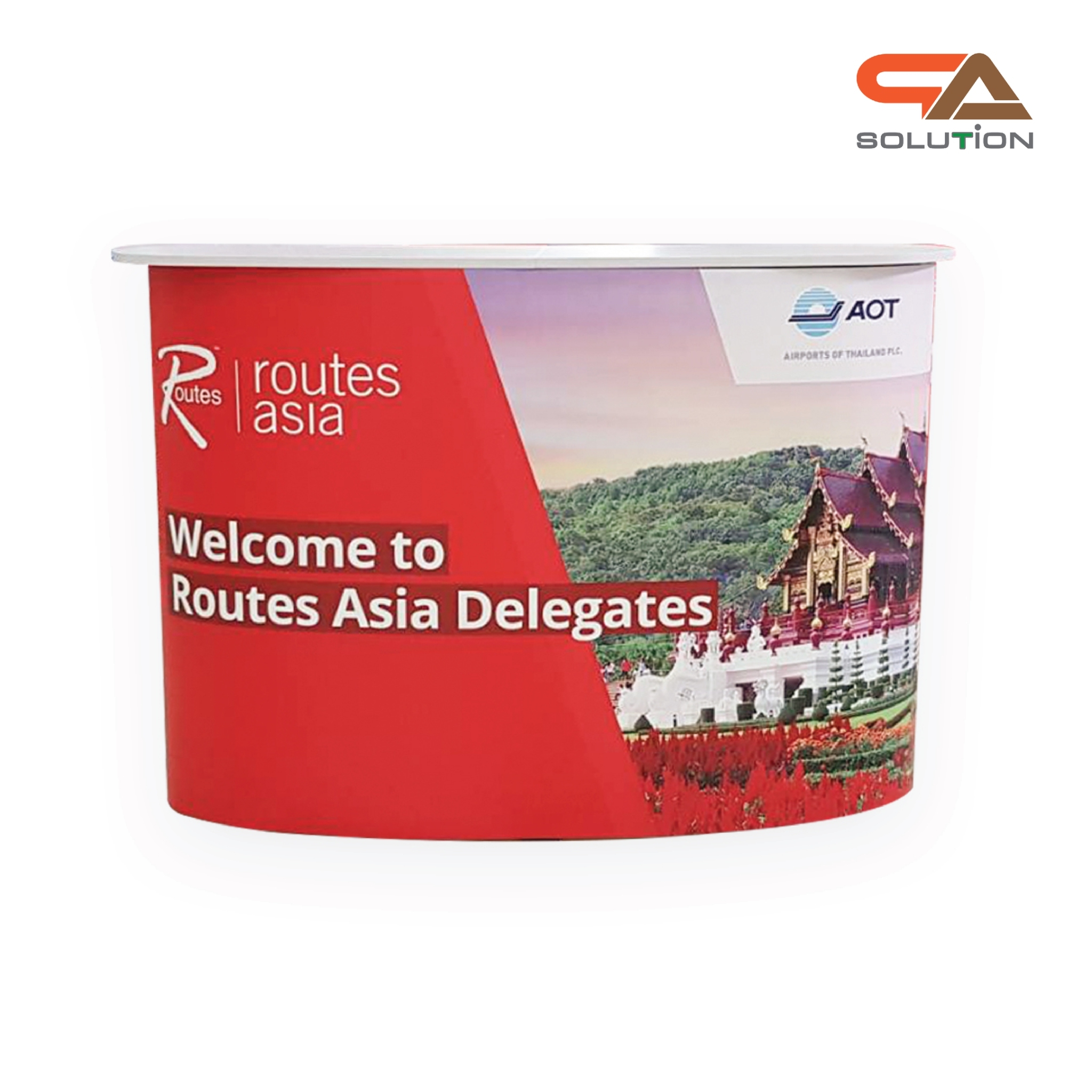 เคาน์เตอร์ออกบูธ รุ่นโค้ง TOPสีขาว มีชั้นวาง ขนาด (W)131 x (D)39 x (H) 87 cm.โครงอะลูมิเนียม พับเก็บได้ เคลื่อนย้ายสะดวก