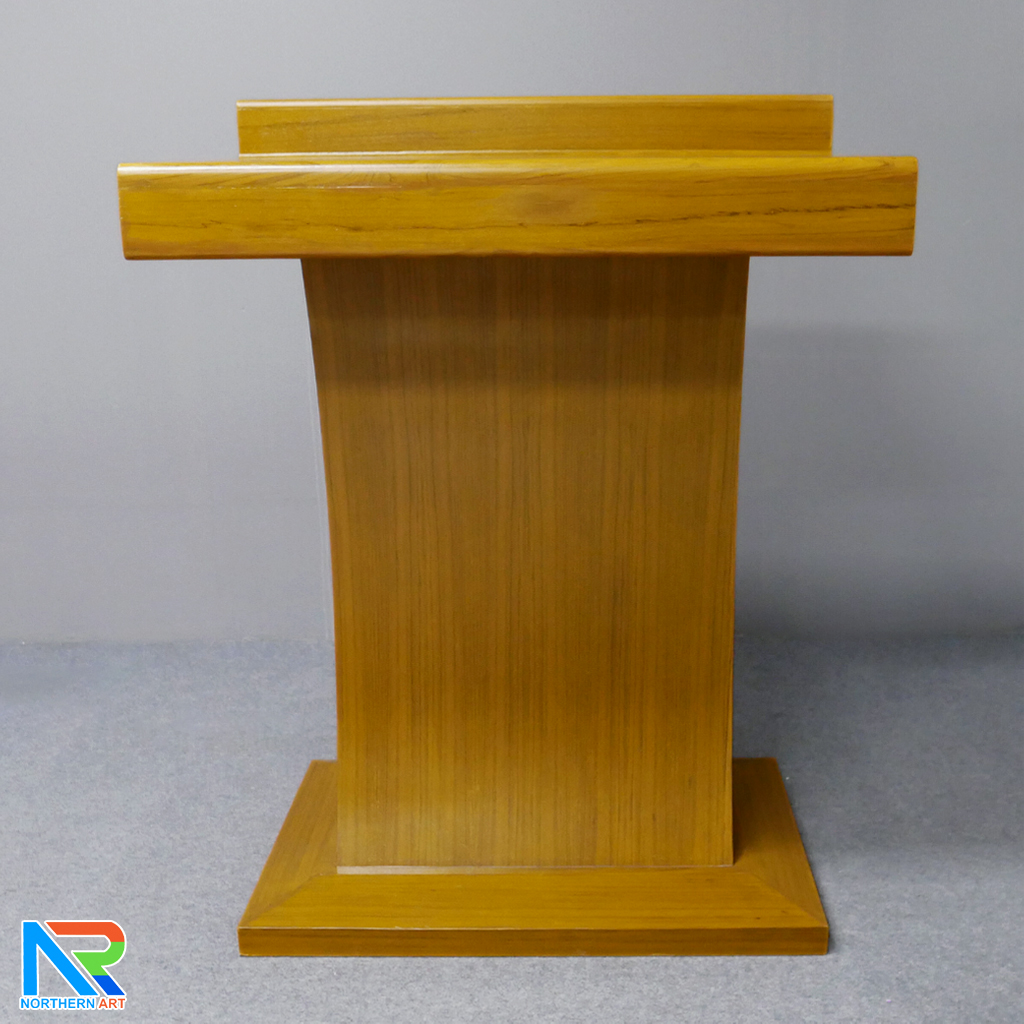 โพเดียมไม้ ยืนคู่ TOP ตรง สีสัก ขนาด (W)90 x (L)55 x (H)112 cm.