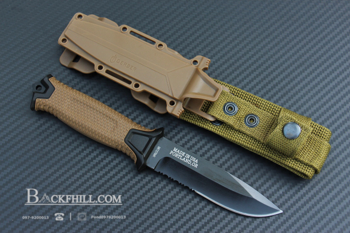มีดใบตายสายลุย Gerber Strong Arm Semi Serrated Fixed Blade OEM สีน้ำตาล