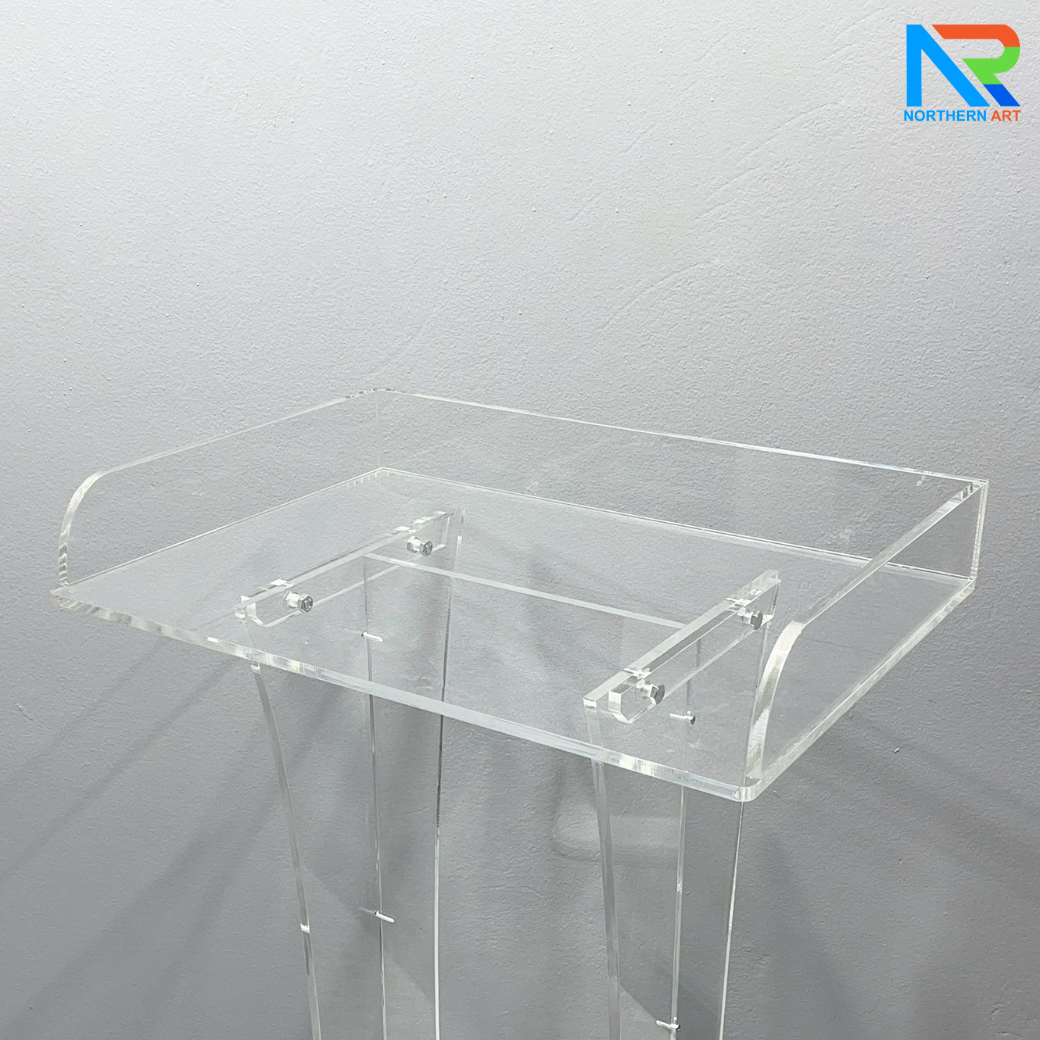 โพเดียม อะคริลิคใส ขนาด(W)60 x (L)42 x (H)109 cm. TOP ตรงพร้อมกันตก 3 ด้าน วัสดุอะคริลิคใส หนา 9.5 มม.