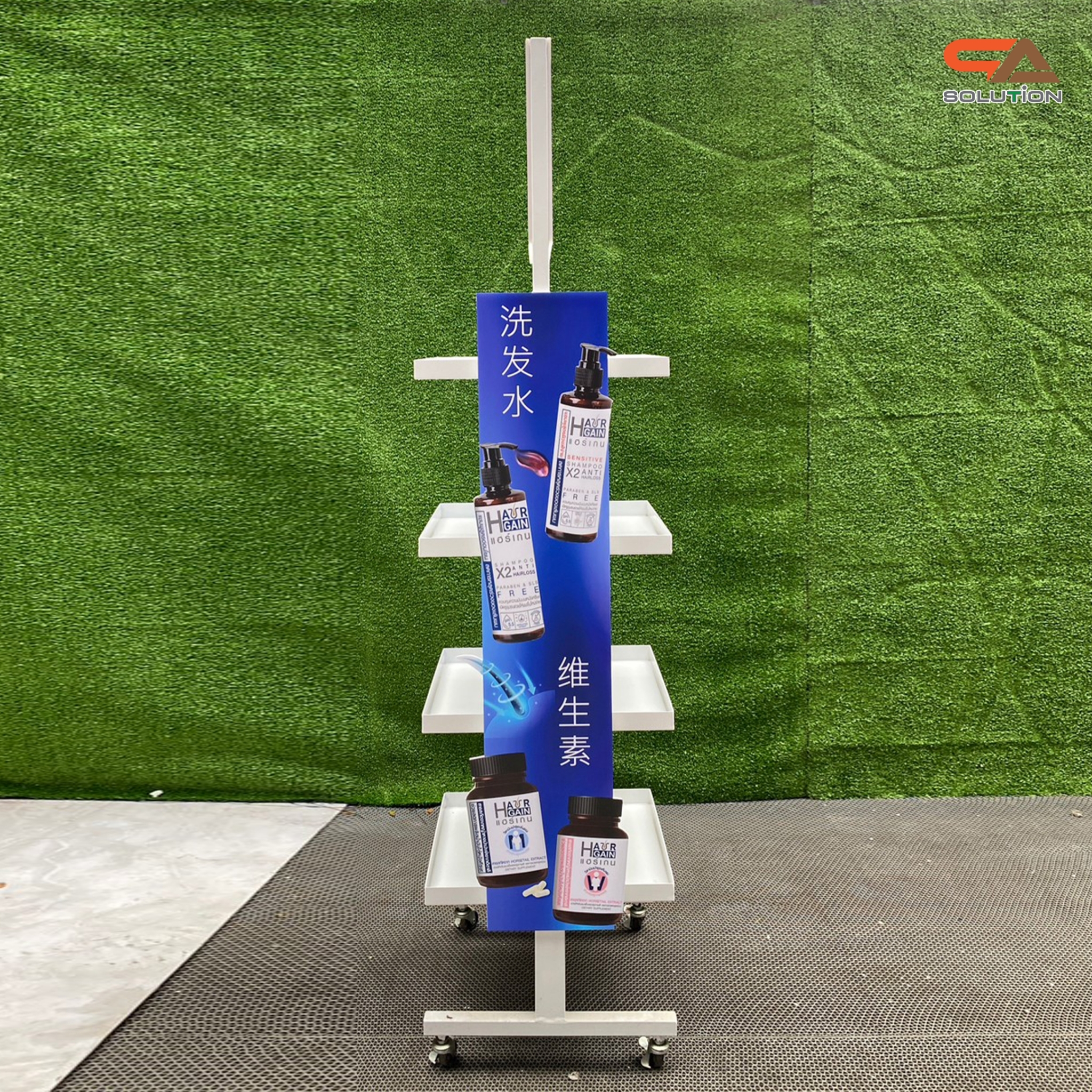 ชั้นวางสินค้าเหล็ก 4 ชั้น สีขาว ขนาด (W)40 x (D)40 x (H)162 ซม. พร้อมล้อ เคลื่อนย้ายสะดวก แข็งแรง รับน้ำหนักได้ดี