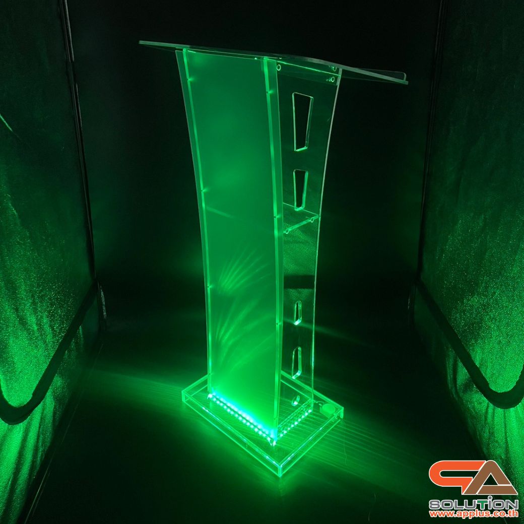 โพเดียมอะคริลิค เรืองแสงLED เปลี่ยนสีได้ พร้อมรีโมท TOP เอียงพร้อมกันตก ขนาด(W)60 x (L)40 x (H)114 cm.