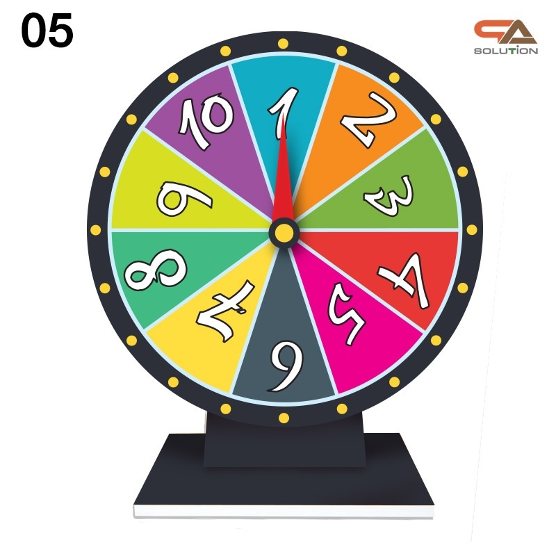 เกมส์วงล้อตั้งโต๊ะ ขนาดวงล้อ 40 ซม. สูง 56 ซม. วัสดุพลาสวูดสีขาว หนา 8-15 มม. ถอดประกอบได้