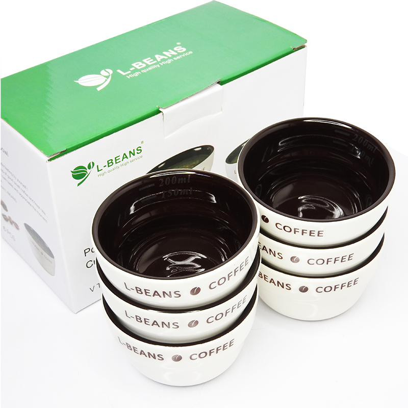 ถ้วยคัปปิ้ง ทดสอบรสชาติกาแฟ 150-200ml ชุด 6 ใบ สีขาว ด้านในสีดำ