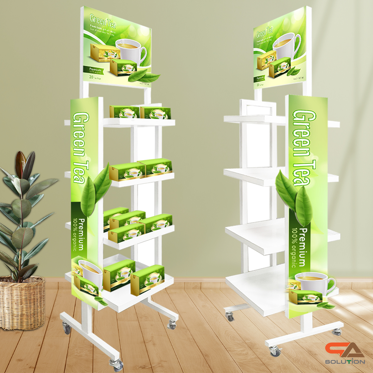 ชั้นวางสินค้าเหล็ก 4 ชั้น สีขาว ขนาด (W)40 x (D)40 x (H)162 ซม. พร้อมล้อ เคลื่อนย้ายสะดวก แข็งแรง รับน้ำหนักได้ดี