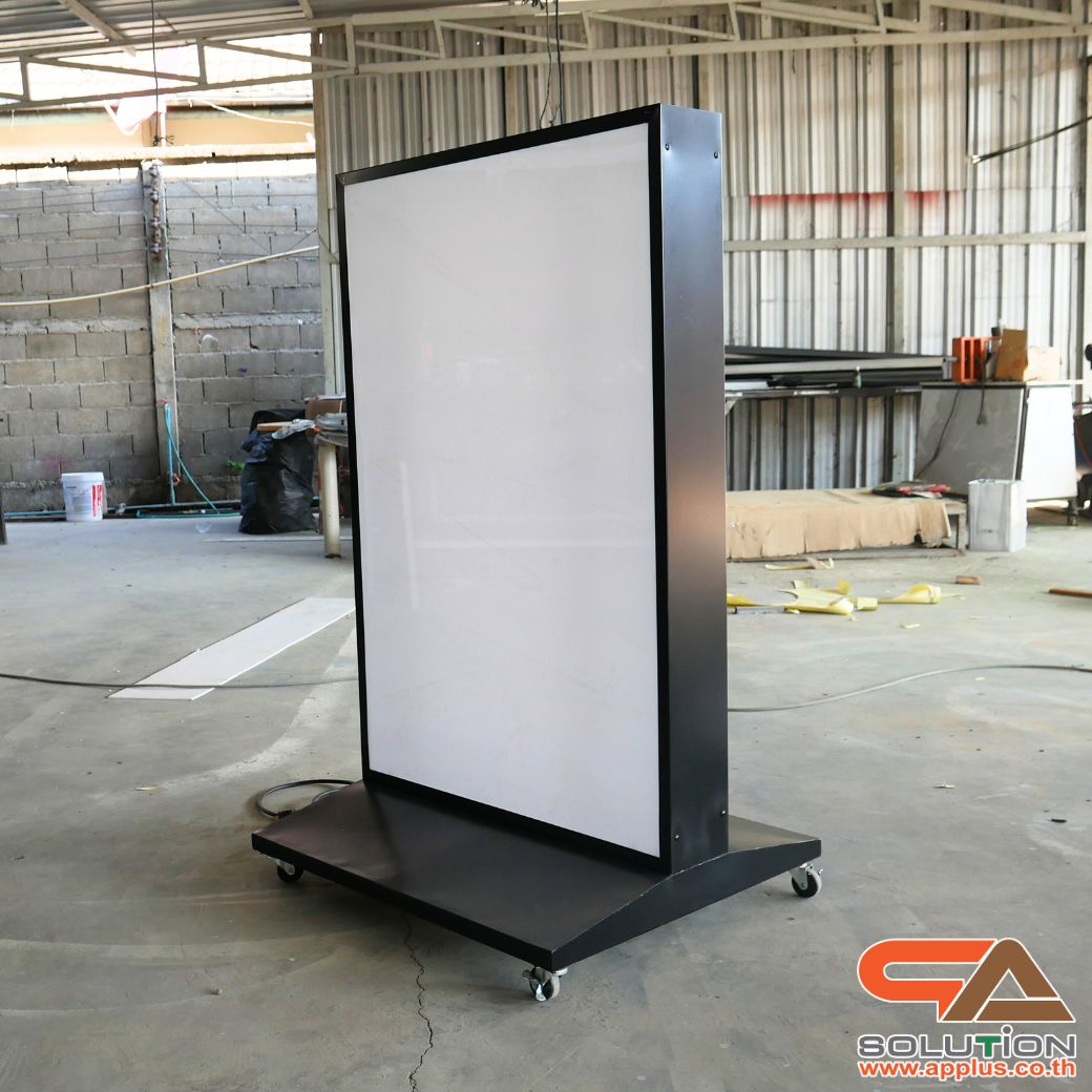 ตู้ไฟ LED ตั้งพื้น มีล้อเลื่อน ขนาด 80x120 cm.พร้อมแผ่นอะคริลิค 2 แผ่น โชว์งานพิมพ์ 2 ด้าน เหมาะกับภายนอกอาคาร