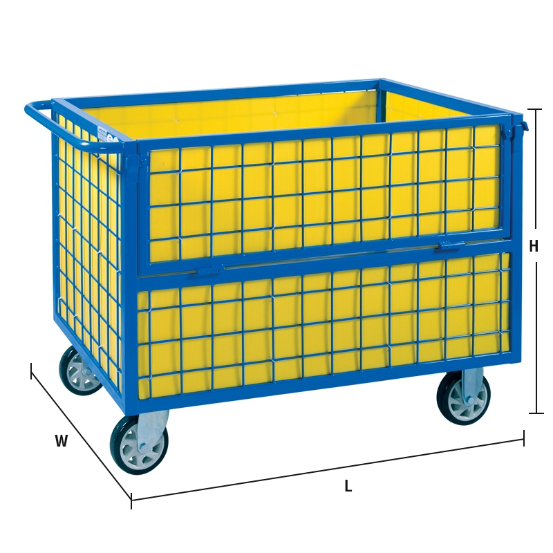 Steel cage trolley, side panel grille Model with corrugated plastic lining 350 kg.