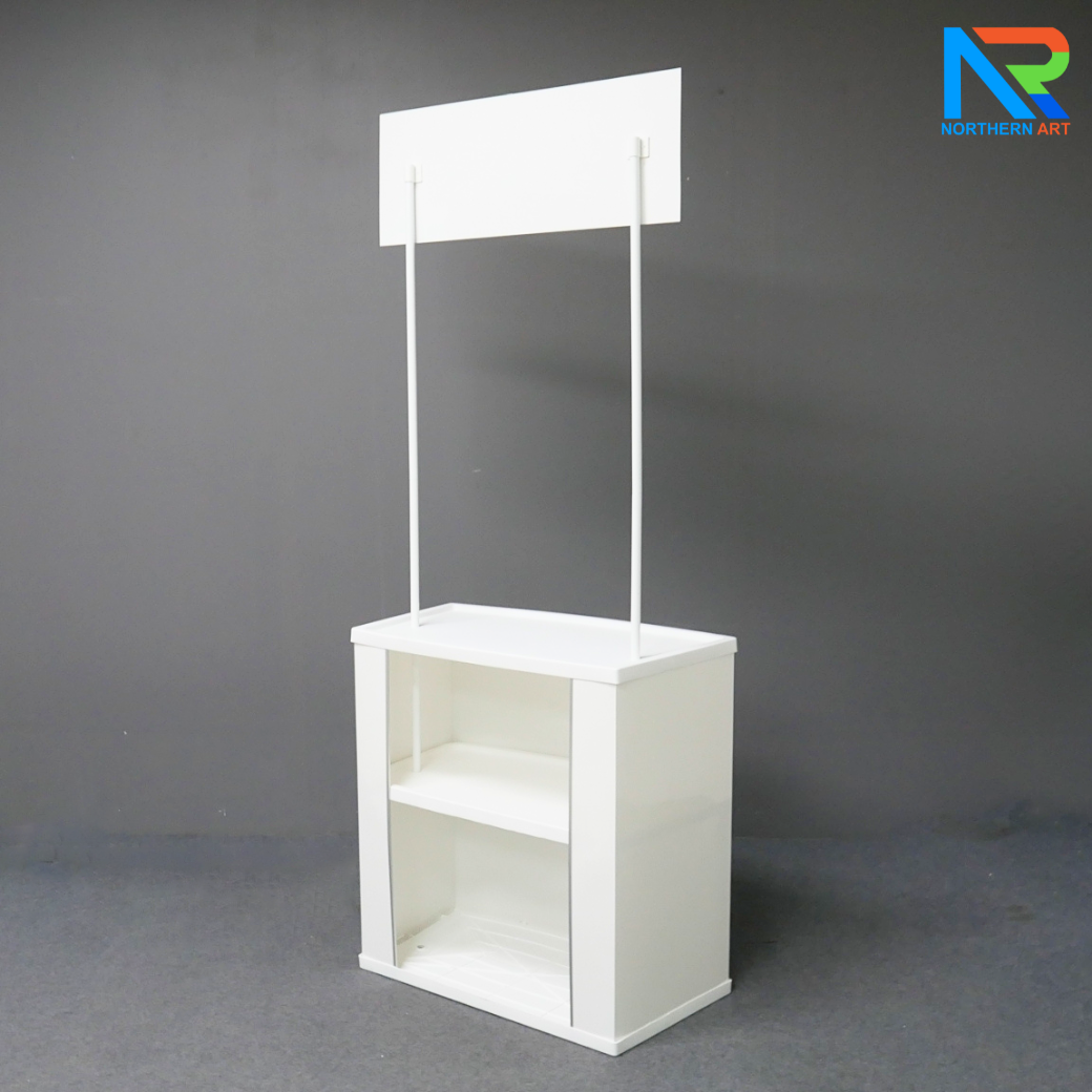 SALE ! โต๊ะชงชิม บูขชงชิม ขนาด (W)80.5 x (D)39 x (H)196.5 cm. โครงพลาสติกABS สีขาว พร้อมชั้นวางของ ถอดประกอบได้ แถมกระเป๋า 1 ใบ