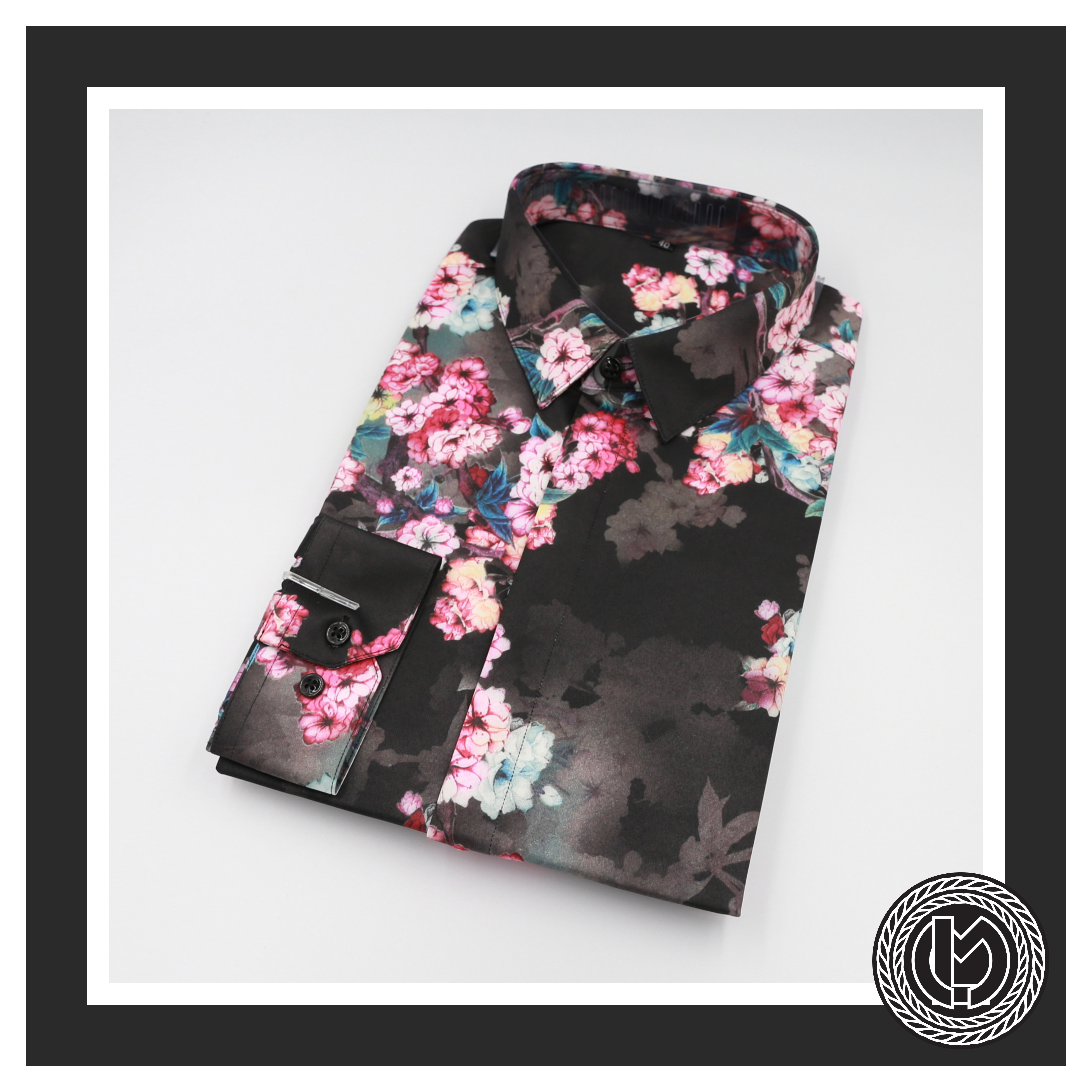 Black-Pink Flower Patterned Shirt