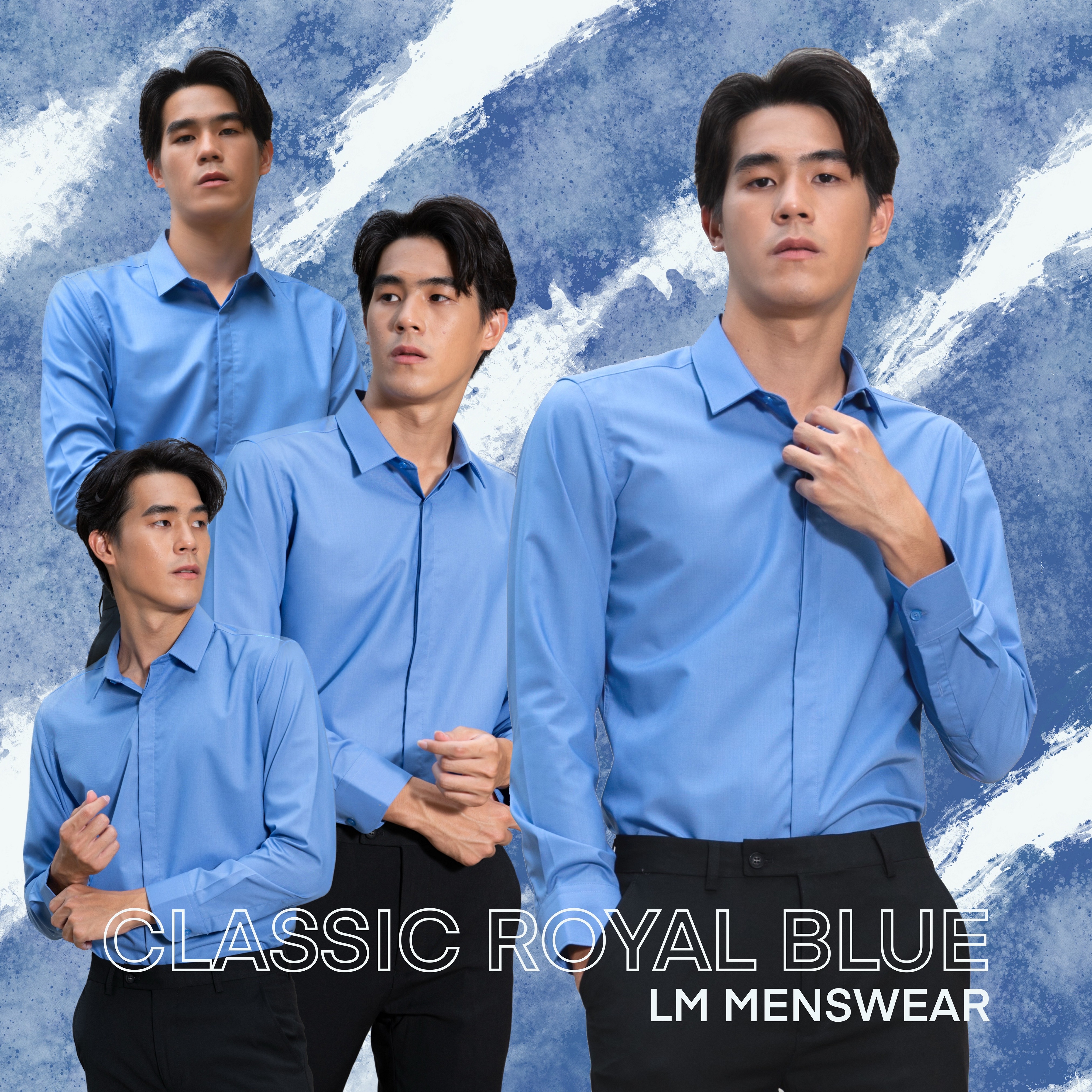 เสื้อเชิ้ตคุณภาพ คอปก 2 แบบ (ซ่อนกระดุม / โชว์กระดุม) สีฟ้า(Sky Blue) สีฟ้าเข้ม(Royal Blue) สีกรม(Navy) สีดำ(Black)