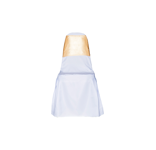 เช่าเก้าอี้บุนวม คลุมผ้าสีขาว ผูกโบว์สีทอง-สีฟ้า ( ขั้นต่ำ 10 ตัว )