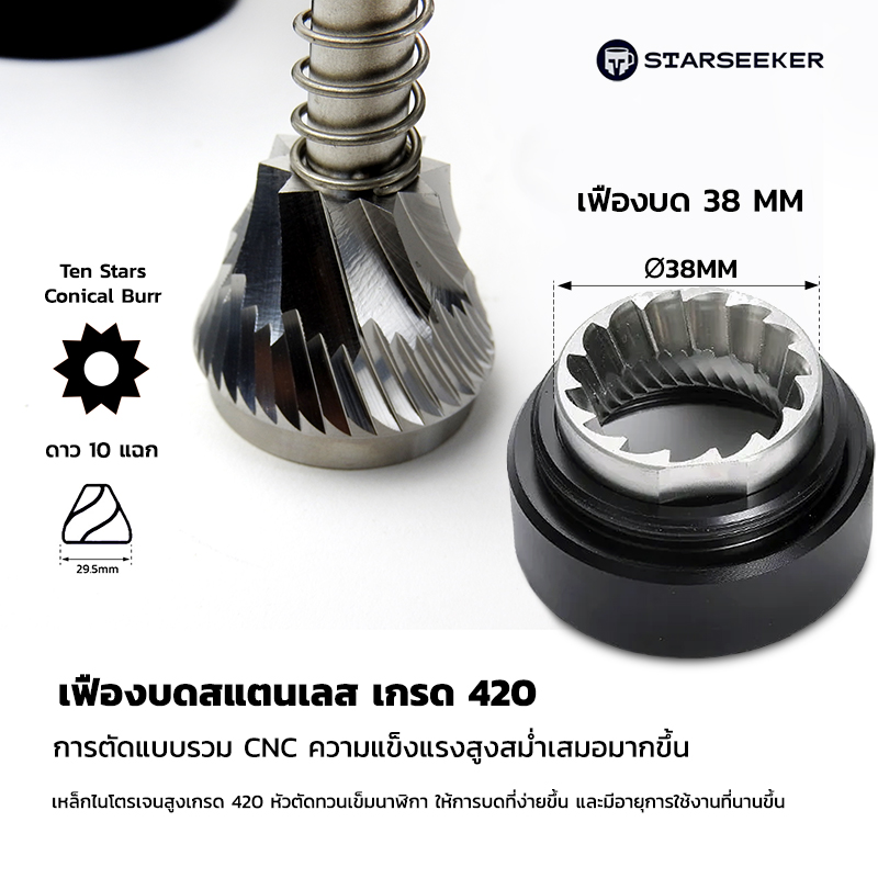 Starseeker S plus เครื่องบดมือ 2 in 1 เฟืองบดทรงกรวยหัวตัด ดาว 10 แฉก Ø38 mm.