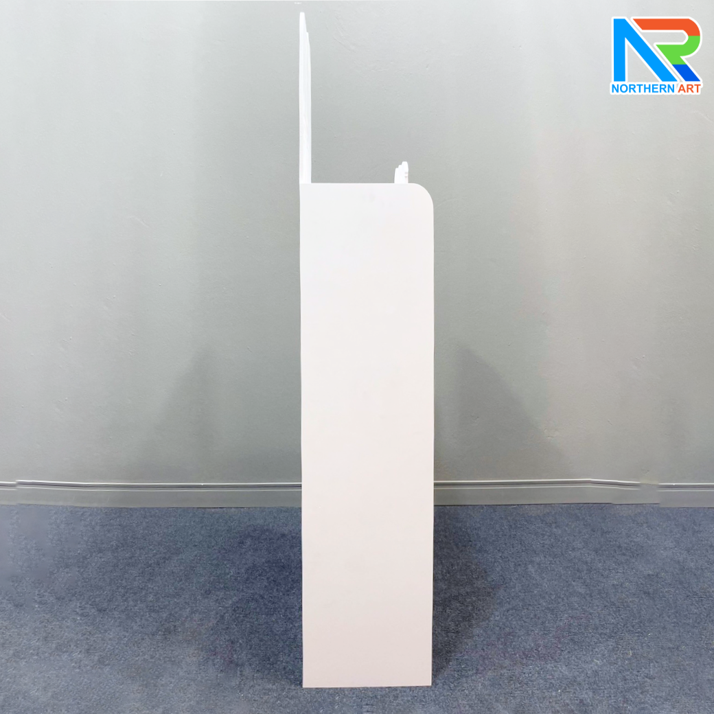 ชั้นวางสินค้าพลาสวูด 5 ชั้น ขนาด (W)46.6 x (D)30 x (H)152.5 cm. พร้อมงานพิมพ์ พลาสวูดหนา 8 มม. สั่งผลิตตามแบบ