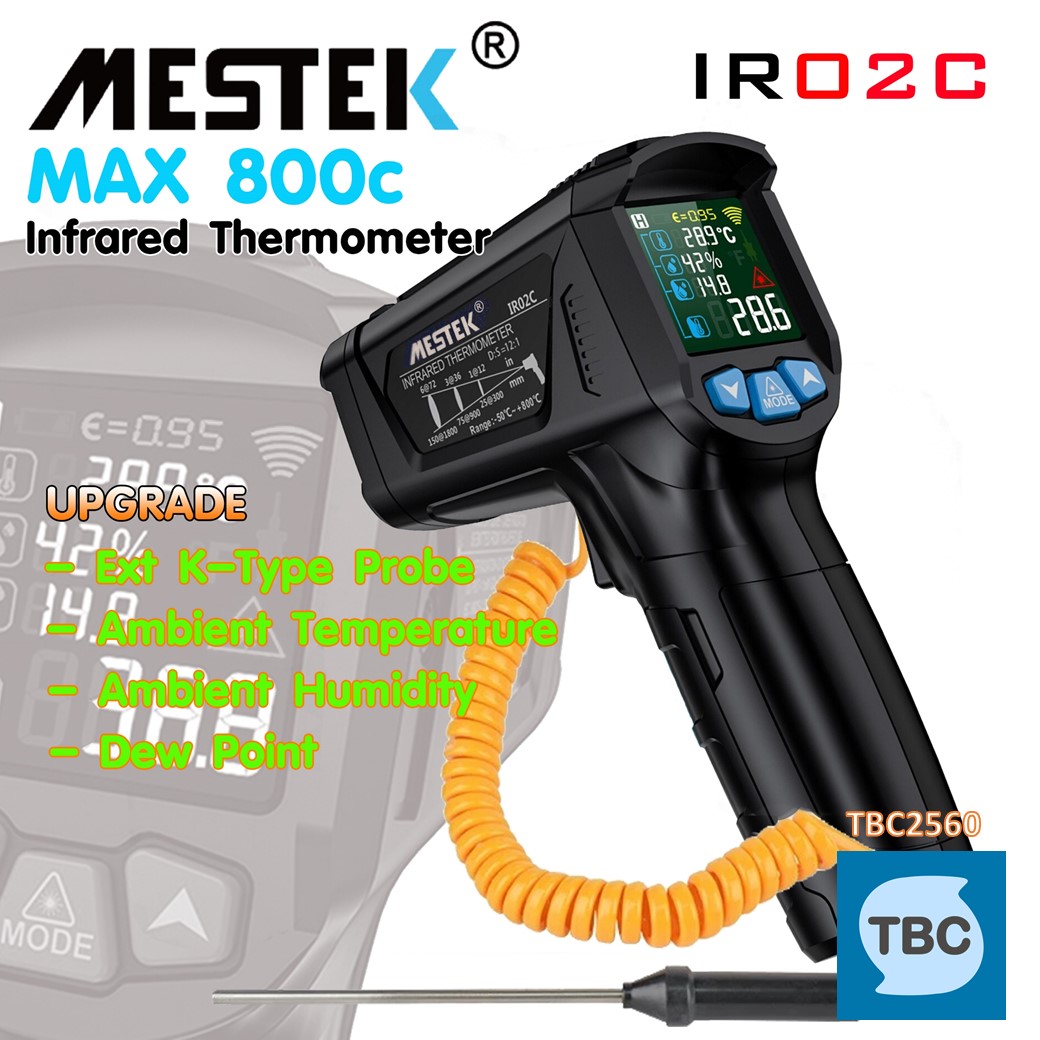 MESTEK IR02C -50 ~ 800 เครื่องวัดอุณหภูมิแบบอินฟราเรดและ เครื่องวัดอุณหภูมิความชื้นในอากาศ มีProbe Type K Pyrometer วัดอุณหภูมิร่างกายไม่ได้