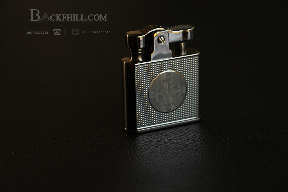 ไฟแชคทองเหลืองแท้ Honest Promise Luxury Lighter สีเงินรมดำ ลายเข็มทิศคลาสสิค ของแท้ 100%