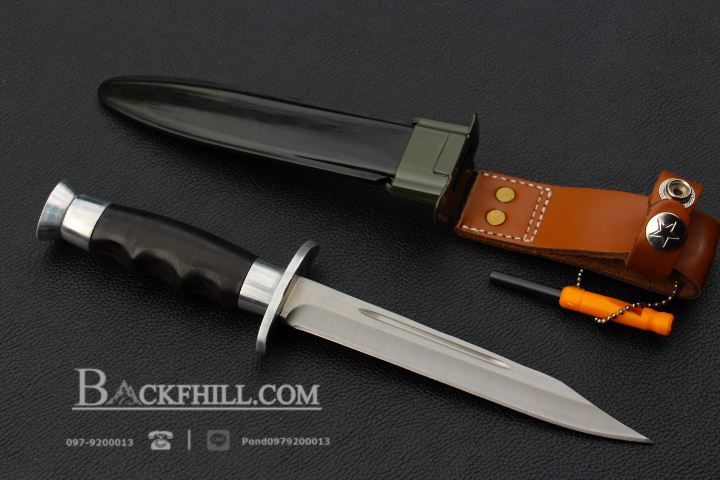 มีดพกทหารรุ่นเก่า ดาบติดปลายกระบอกลำกล้อง ขนาด 11 นิ้ว งานประณีตเก่าเก็บ AAA พร้อมซองแข็งอย่างดี