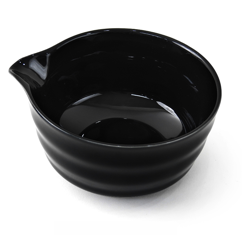 Japanese green tea (matcha) making set, mixing bowl with pouring spout, black