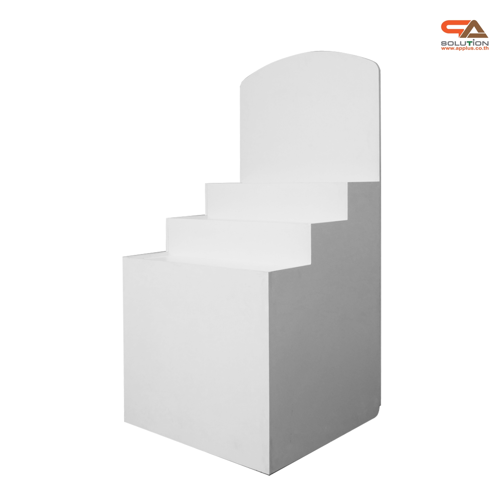 ชั้นวางพลาสวูดขั้นบันได ขนาด (W) 80 x (L)64 x (H)160 cm. มีล้อเลื่อนพร้อมตู้เก็บของด้านหลัง