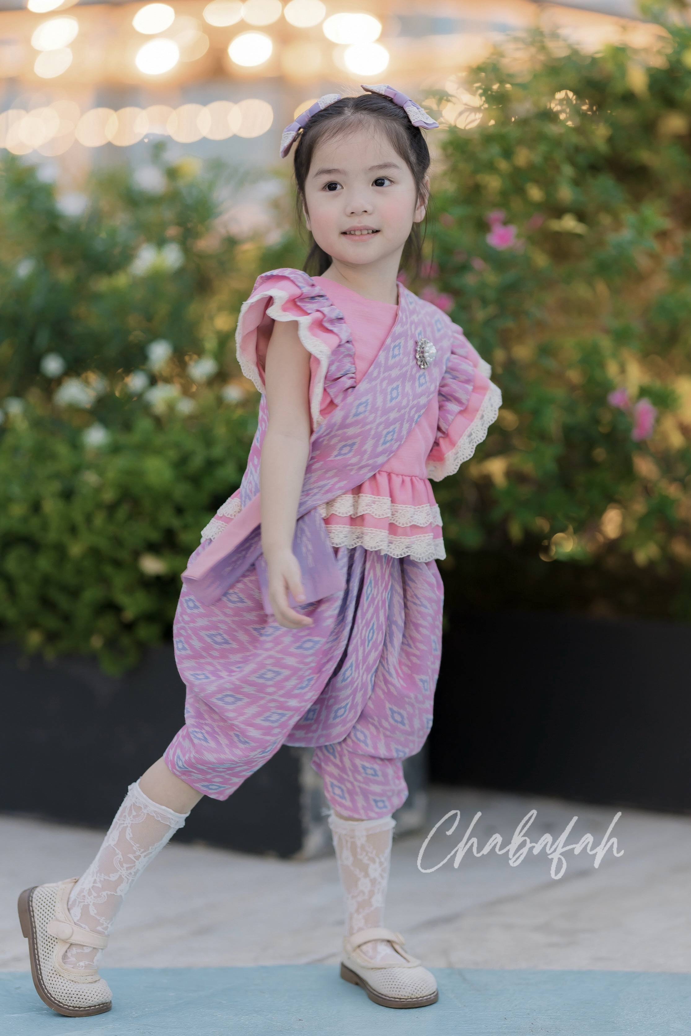 (เซต 4 ชิ้น) ชุดไทยแบรนด์ Chabafah รุ่น "ศิรินภา" สีชมพูหวาน