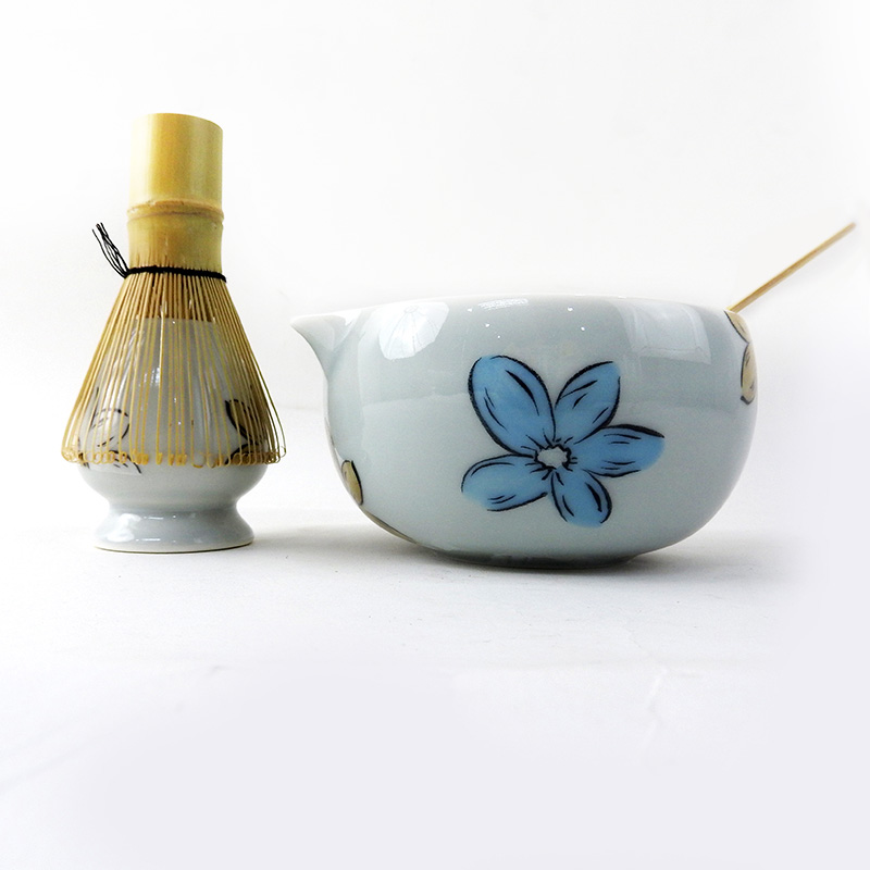 Japanese green tea (matcha) making set, mixing bowl with pouring spout, WHITE