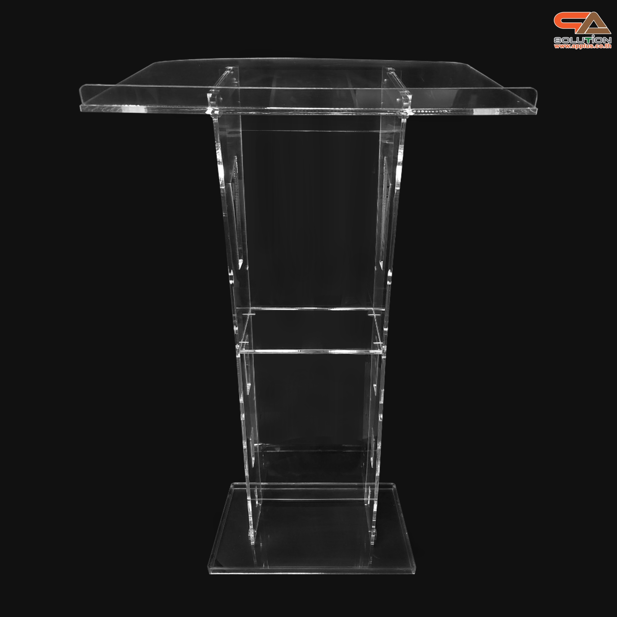 เช่าโพเดียมอะคริลิคใส TOPเอียง พร้อมกันตก ขนาด (W)60 x (L)45 x (H) 113 ซม. อะคริลิคใสหนา 10 มม.