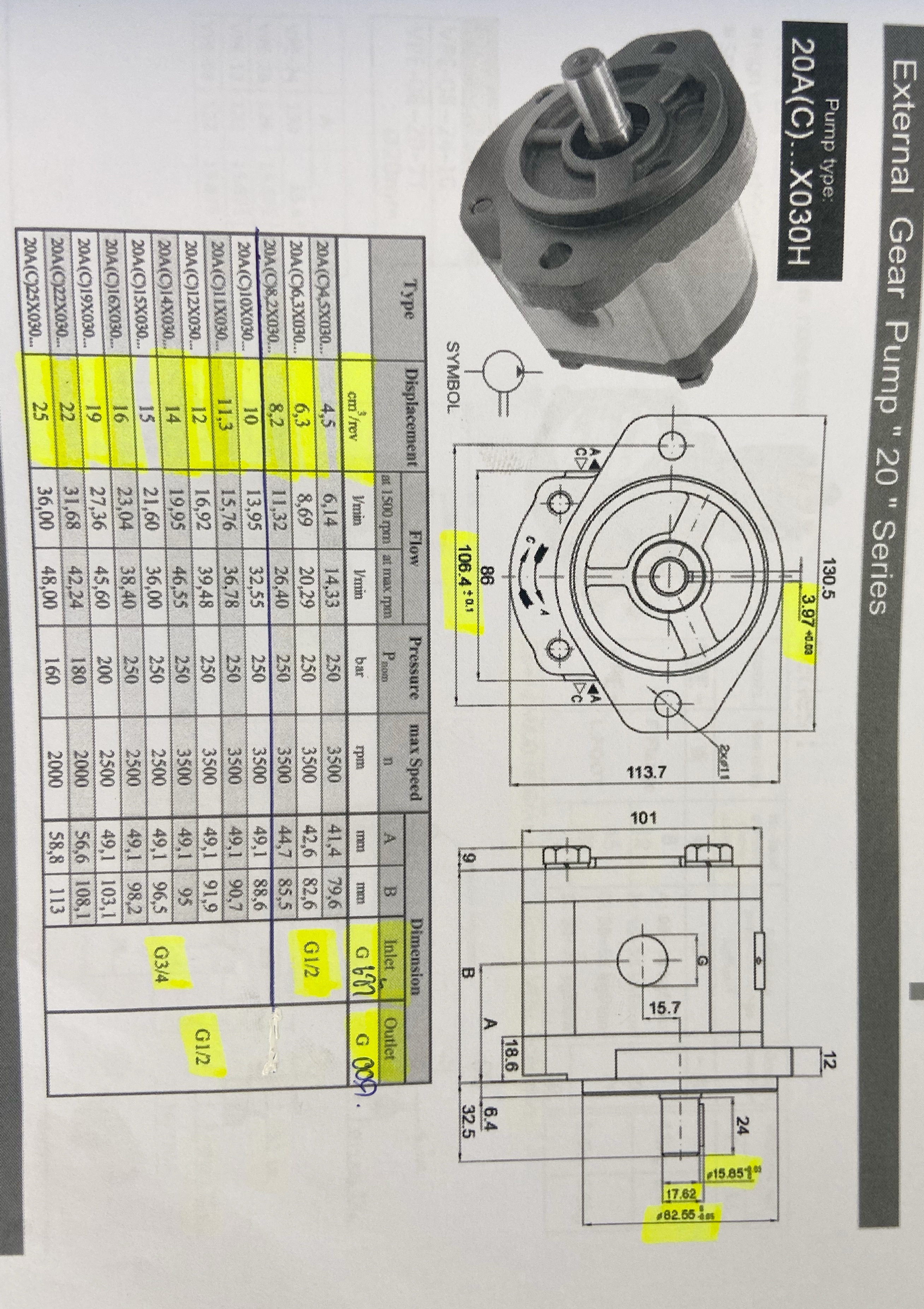 Gear Pump Hydraulic 20A16030G