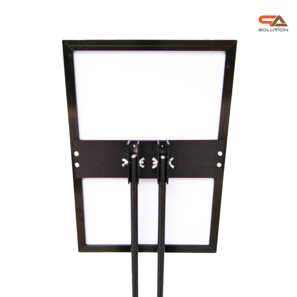 โปสเตอร์สแตนด์ ขนาดA3 ฐานกลม เสาคู่ โชว์งานพิมพ์ 1 ด้าน ปรับเอียง 360 องศา ปรับแนวตั้ง-แนวนอน และปรับสูง-ต่ำได้