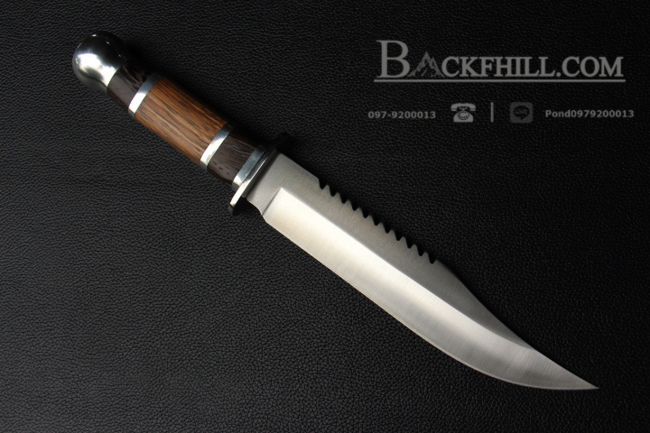 มีดใบตาย COLUMBIA รุ่น HK311A ใบมีดทรงโบวี่ ด้ามจับไม้คลาสสิค ท้าย Stainless Steel พร้อมซองไนลอน