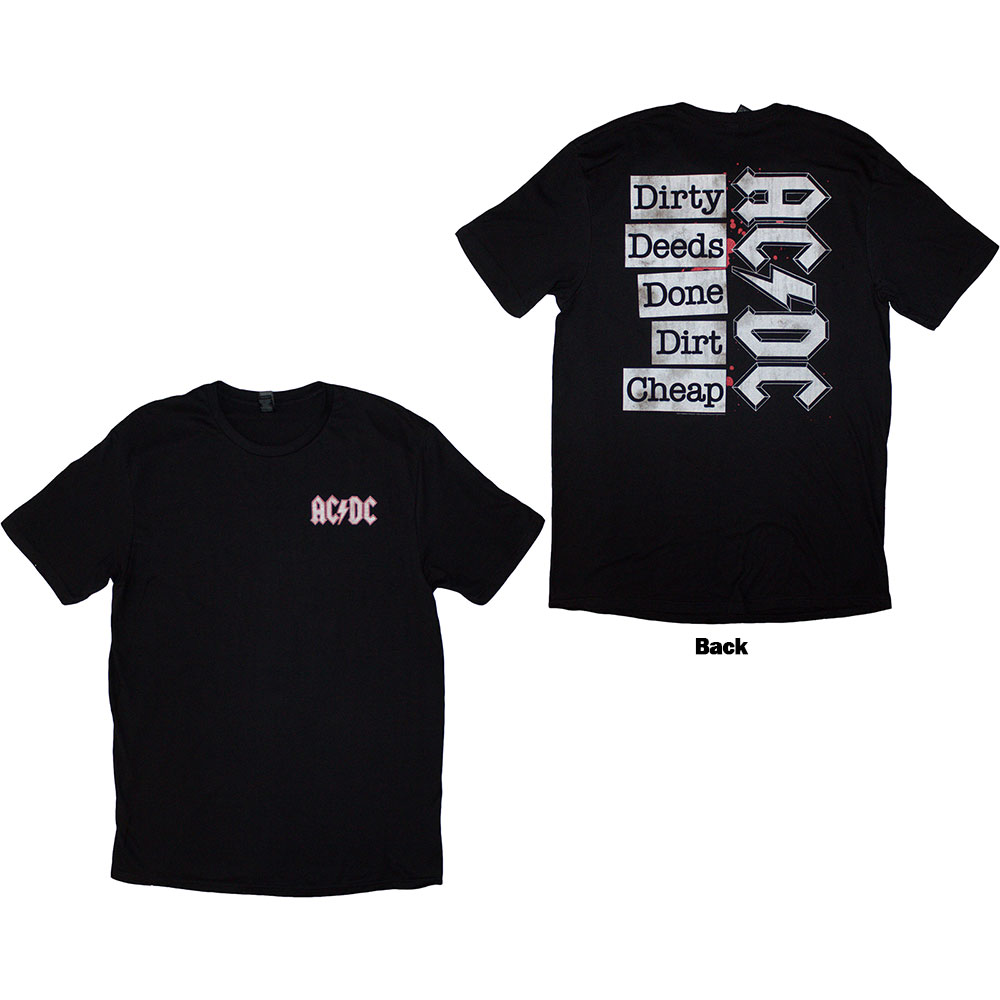 AC/DC Unisex T-Shirt: Mini Logo / Dirty Deeds (Back Print) BLACK