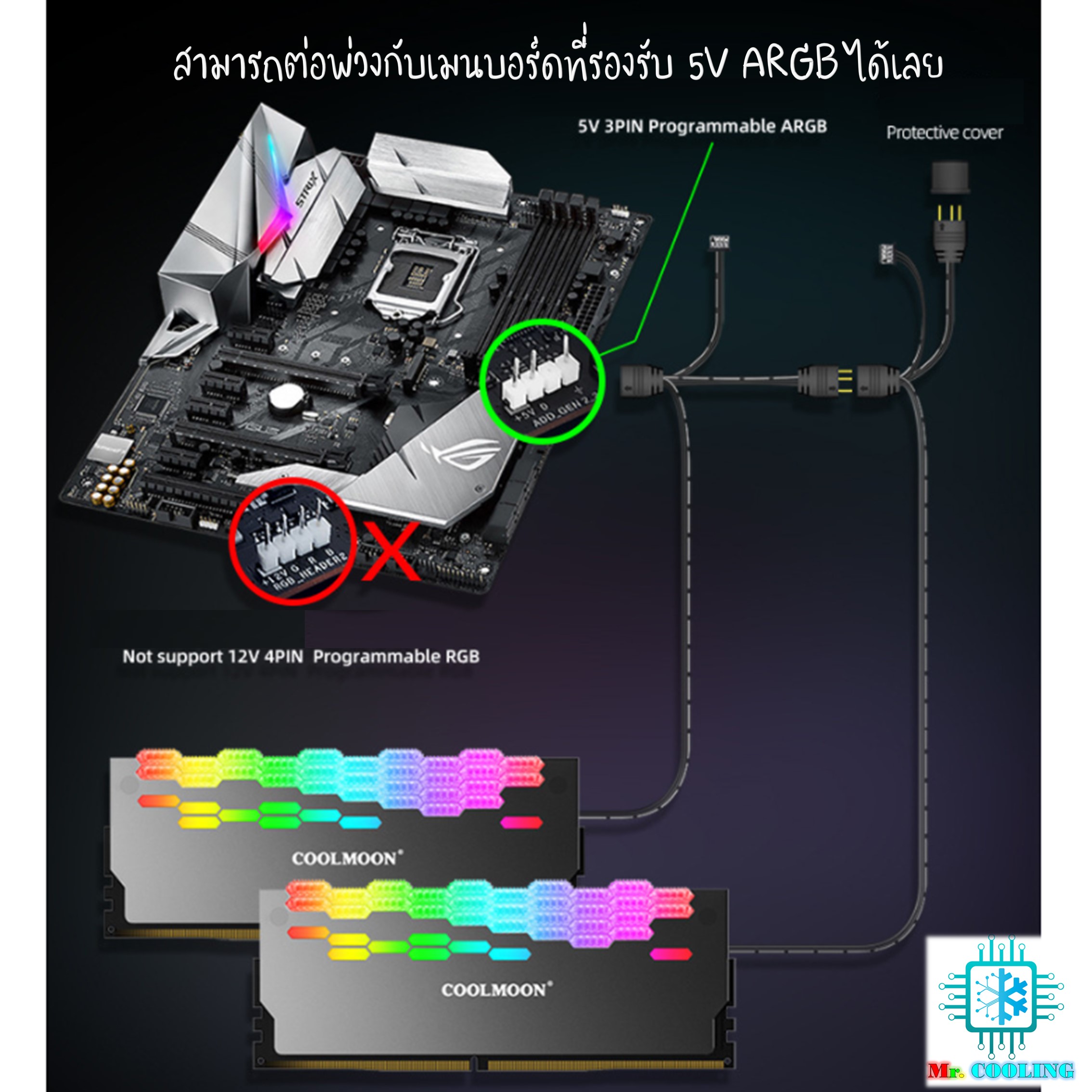 Heat Sink Ram Crystal RGB ซิงค์แรมRGBx4 +กล่องคอนโทรลและรีโมท ระบายความร้อนแรม ใช้ได้กับแรมทุกรุ่น