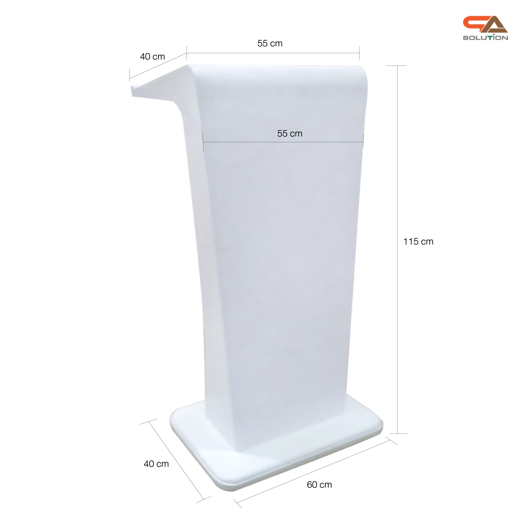 โพเดียมไม้ สีขาว รุ่น PD-11 ทรงโมเดิร์น ขนาด (W)55 x (L)40 x (H)115 cm. TOP เอียง พร้อมชั้นวางของ