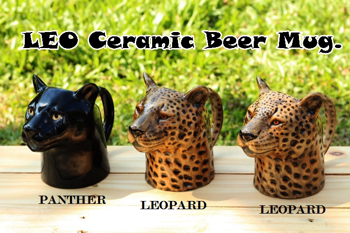 แก้วเบียร์ลีโอเซรามิกรูปเสือ แก้วลีโอ แก้วรูปเสือ แก้วหัวเสือ แก้วเบียร์ ถ้วยเซรามิก (เสือดาว)