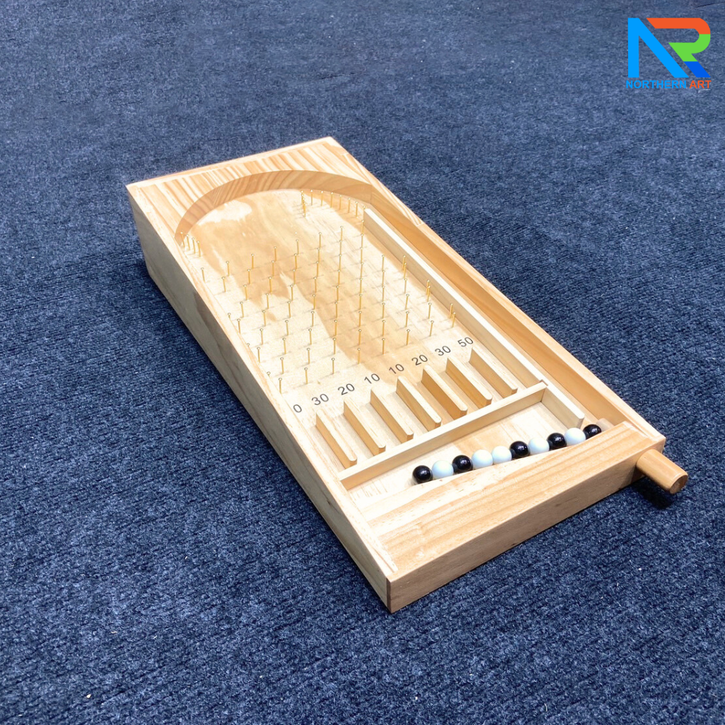 เกมส์พินบอลตั้งโต๊ะ PINBALL ขนาด (W)25 x (L)53 x (H)11 cm. วัสดุไม้จริง สีธรรมชาติ พร้อมลูกบอลพลาสติกสีขาว-ดำ 10 ลูก