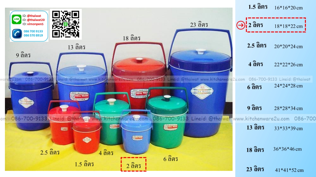 P11433 กระติกกลม 2 ลิตร (18*18*22 cm) No.K-7 เกรดเอ (ราคาส่งต่อ 12 ใบ :เฉลี่ย 60 บต่อใบ)