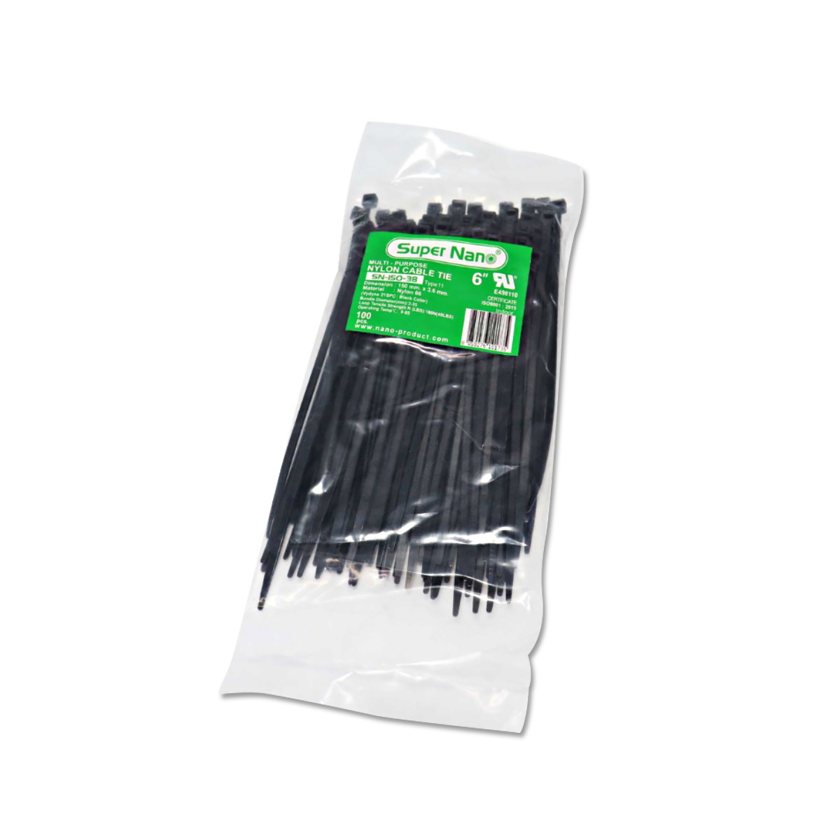 เคเบิ้ลไทร์ NANO ดำ SN-150-3B (100 ชิ้น/ถุง, 10,000 ชิ้น/กล่อง)