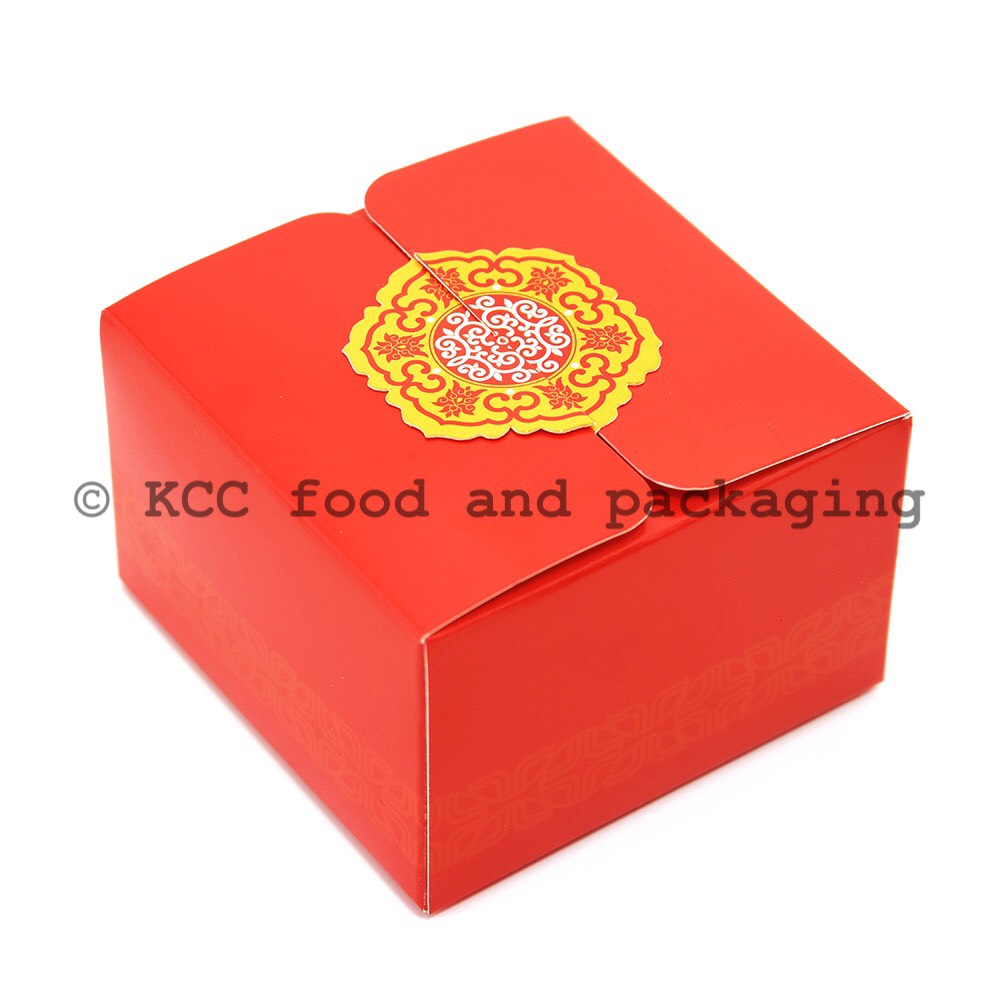 กล่องขนมเปี๊ยะ สีแดง 8 x 8 x 5 cm. (10ใบ)