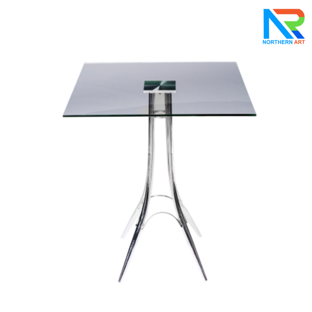 เช่าโต๊ะบาร์กระจกสี่เหลี่ยม ขาเหล็กชุบโครเมี่ยม ขนาด (W)65 x (D)65 cm.