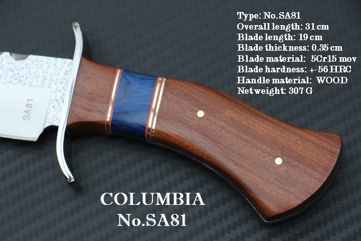 มีด COLUMBIA รุ่น SA81 มีดทรงเปอร์เซียใบตอกลายขรุขระ ด้ามไม้อย่างดี พร้อมซองไนลอน