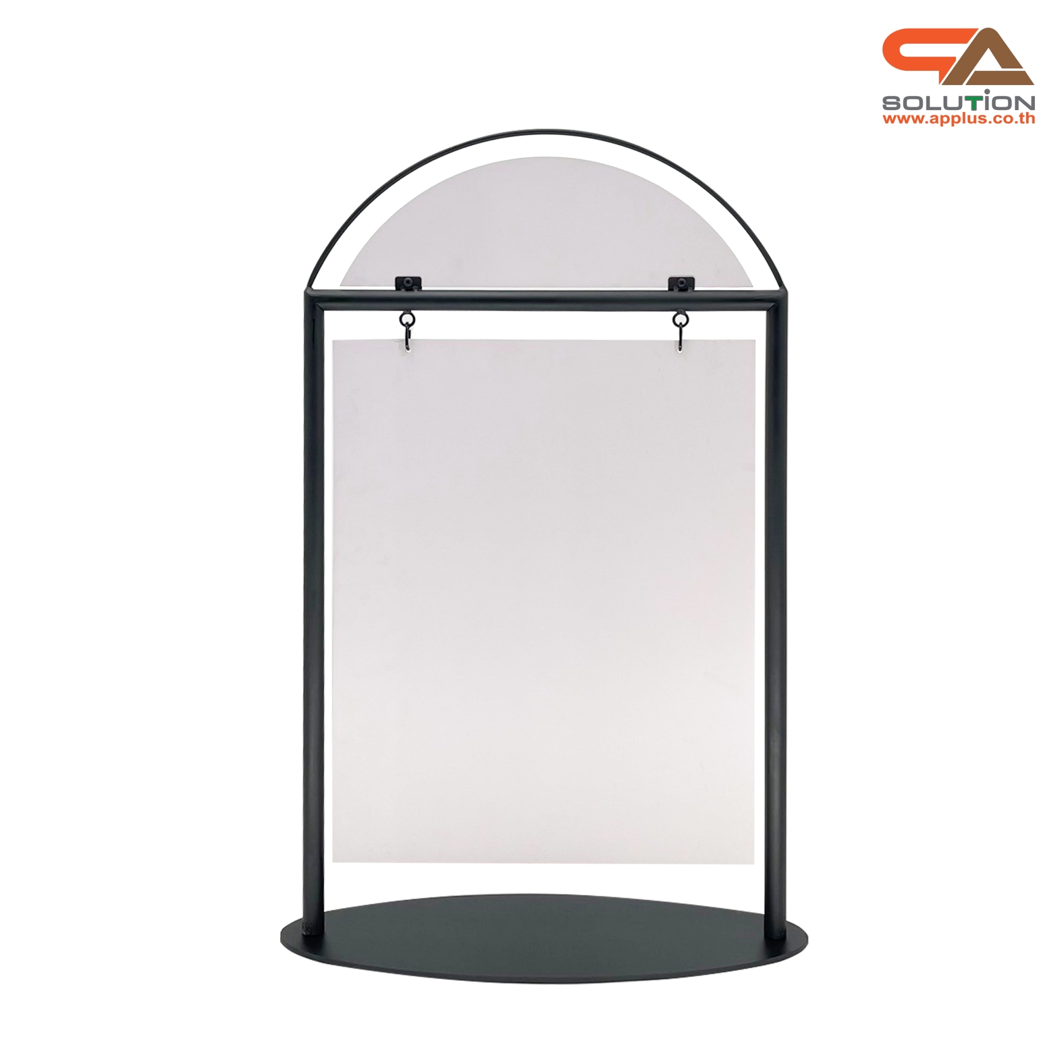 ป้ายตั้งพื้น ป้้ายมินิมอล เหล็กสีดำ ขนาด (W)59 x (H)95 cm. โชว์งานพิมพ์ 2 ด้าน ฐานวงรี ถอดประกอบได้