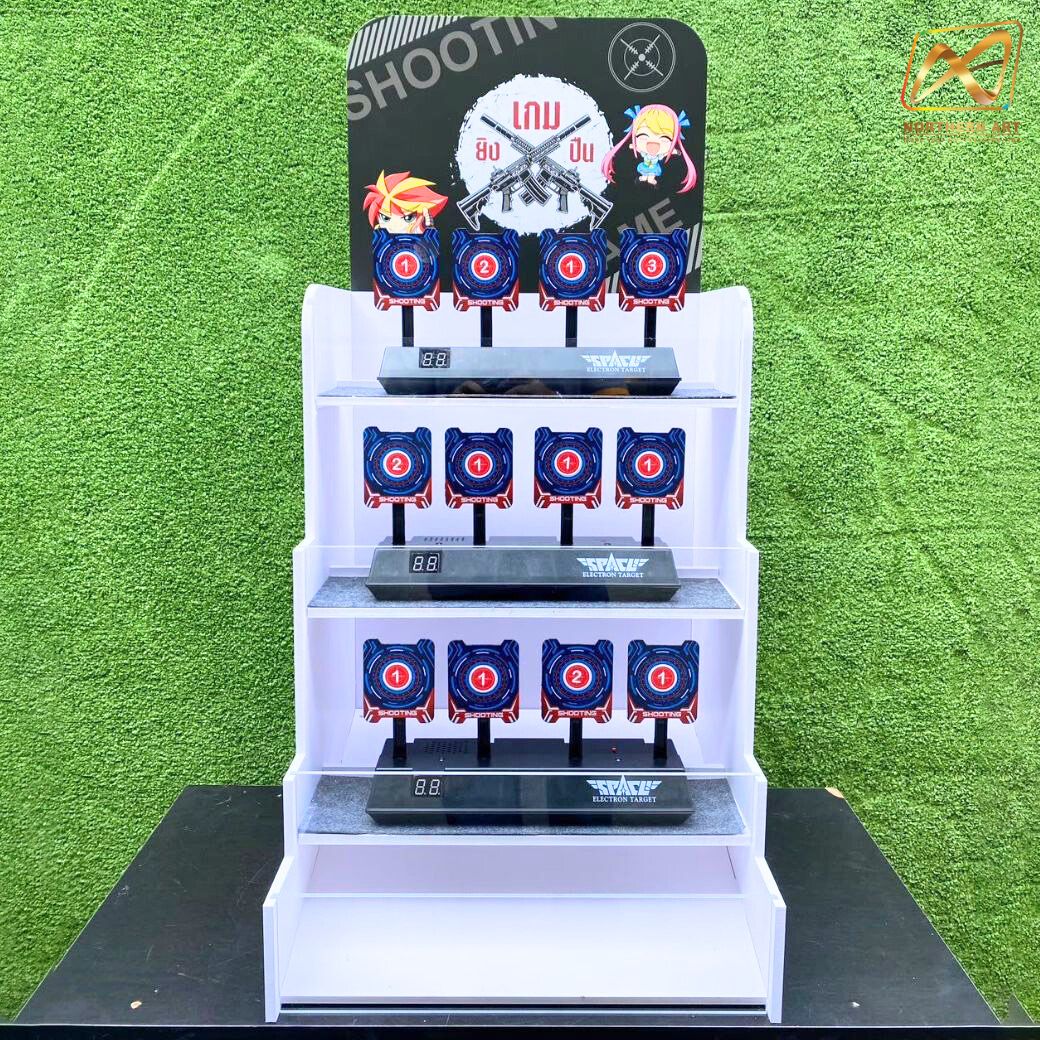 เช่าเกมส์ยิงเป้านิ่ง ตั้งโต๊ะ ขนาด (W)40 x (D)40 x (H)90 cm. พร้อมเป้านิ่ง 4 แผ่น 3 ชุด และปืนกระสุนโฟม 1 กระบอก