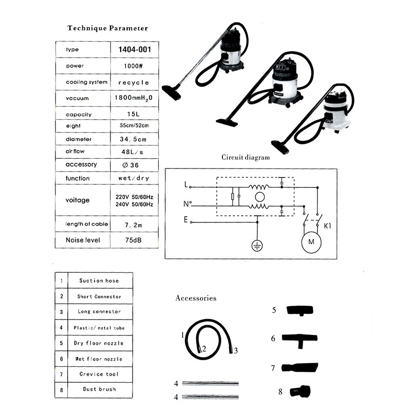 เครื่องดูดฝุ่น แบบเปียก-แห้ง 1000W 1404-001