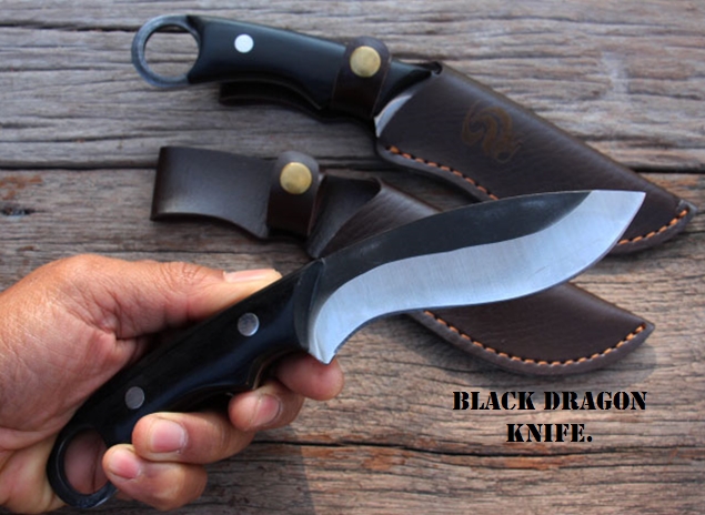 มีดพกทรงคลาสสิค BLACK DRAGON ใบรมดำ ด้ามไม้อย่างดี ขนาด 8.5 นิ้ว พร้อมซองหนัง