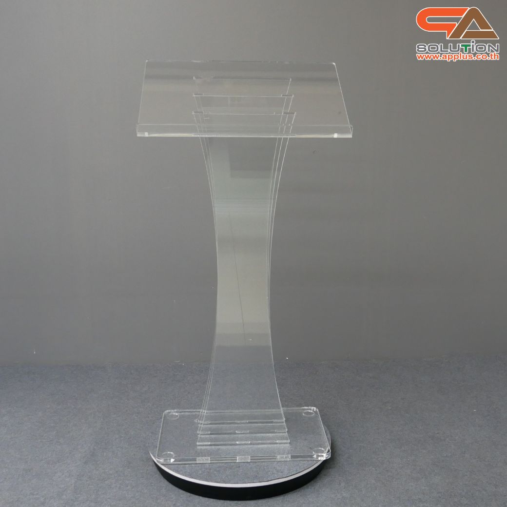 โพเดียม อะคริลิคใส AC-02 ขนาด(W)60 x (L)40 x (H)123 cm. TOP เอียงพร้อมกันตก วัสดุอะคริลิคใส หนา 10-20 มม.