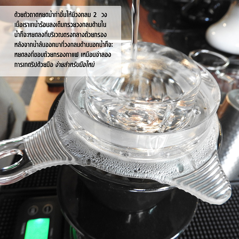 หัวฝักบัวดริป ถาดช่วยดริป ช่วยกระจ่ายน้ำให้ทั่วถึงกาแฟ 33 รู มีด้ามจับ พลาสติก