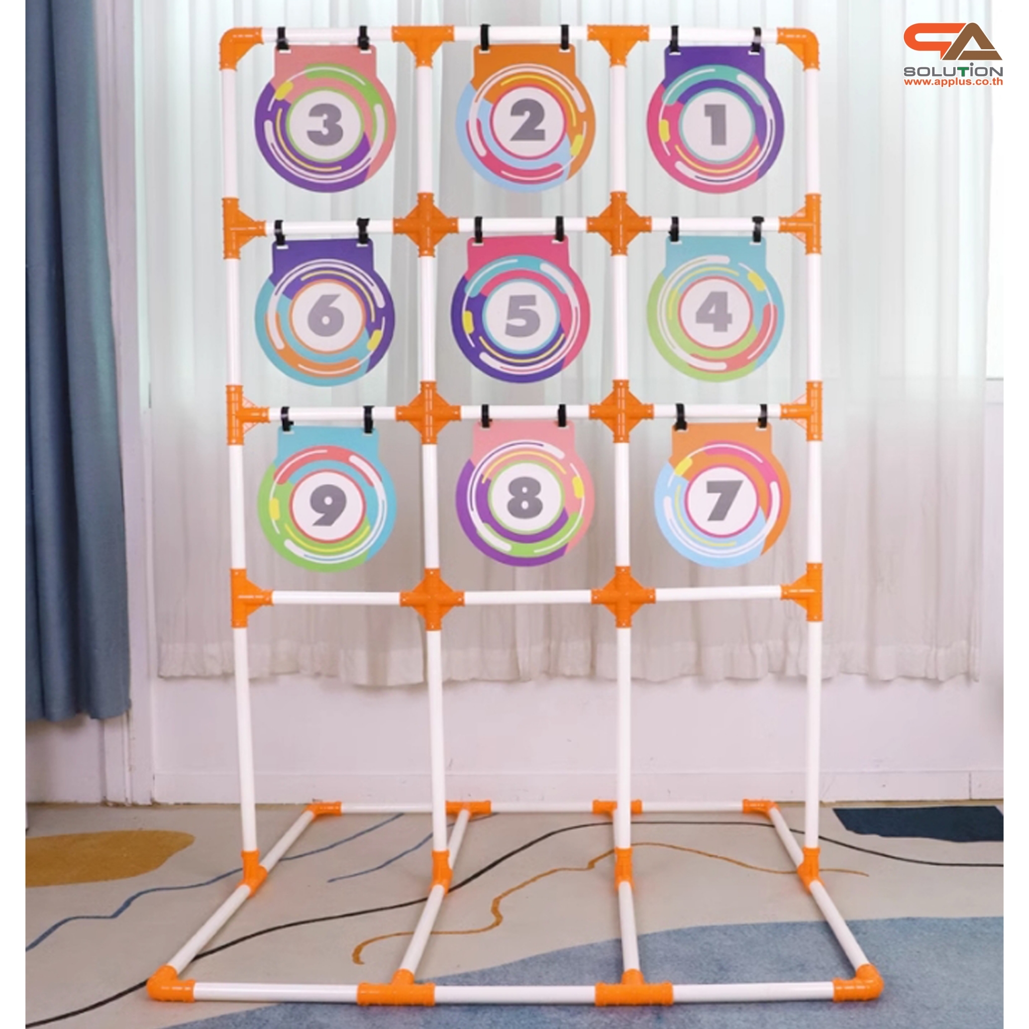 เกมส์จานร่อน ขนาด (W)110 x (D)114 x (H)166 cm. โครงพลาสติก ถอดประกอบได้ พร้อมกระเป๋าใส่อุปกรณ์ 1 ใบ