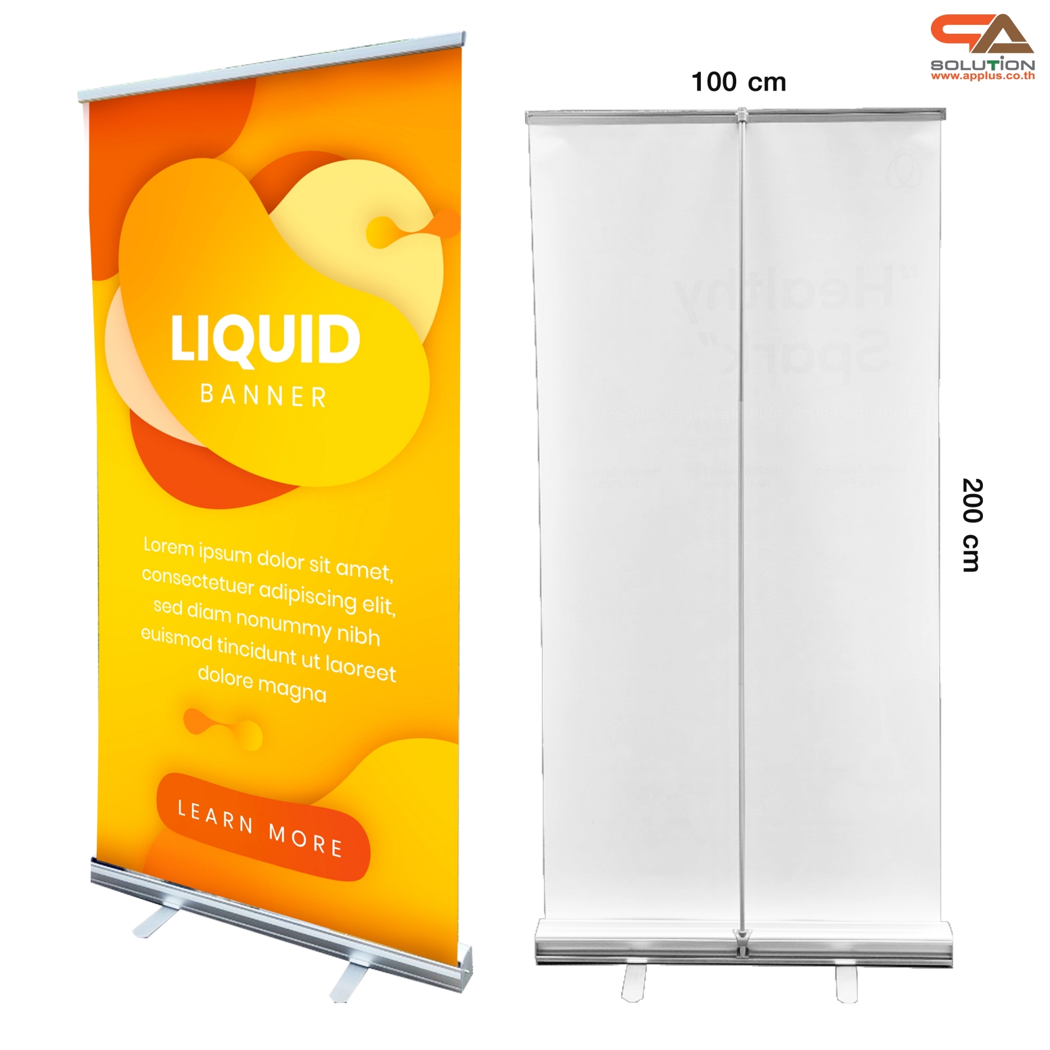 ROLL UP โรลอัพ รุ่น A PLUS ขนาด 100x200 ซม. โครงสร้างอะลูมิเนียมอย่างดี แข็งแรง ทนทาน ม้วนเก็บได้ พกพาสะดวก