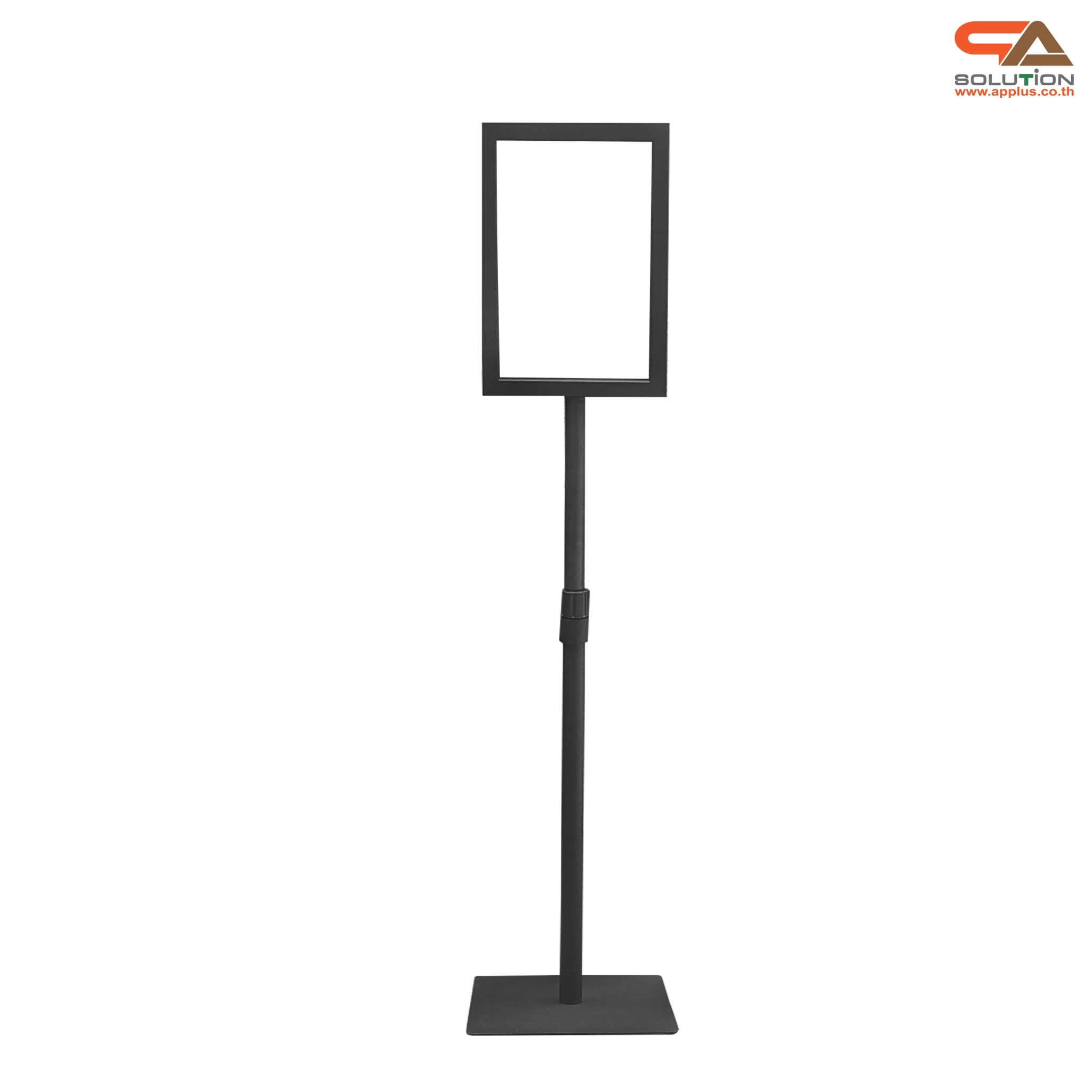 CLEARANCE SALE! โปสเตอร์สแตนด์เหล็ก A4 สีดำ เสาเดี่ยว ปรับสูง-ต่ำได้ ฐานสี่เหลี่ยม โชว์งานพิมพ์ 2 ด้าน ถอดประกอบได้ เคลื่อนย้ายสะดวก