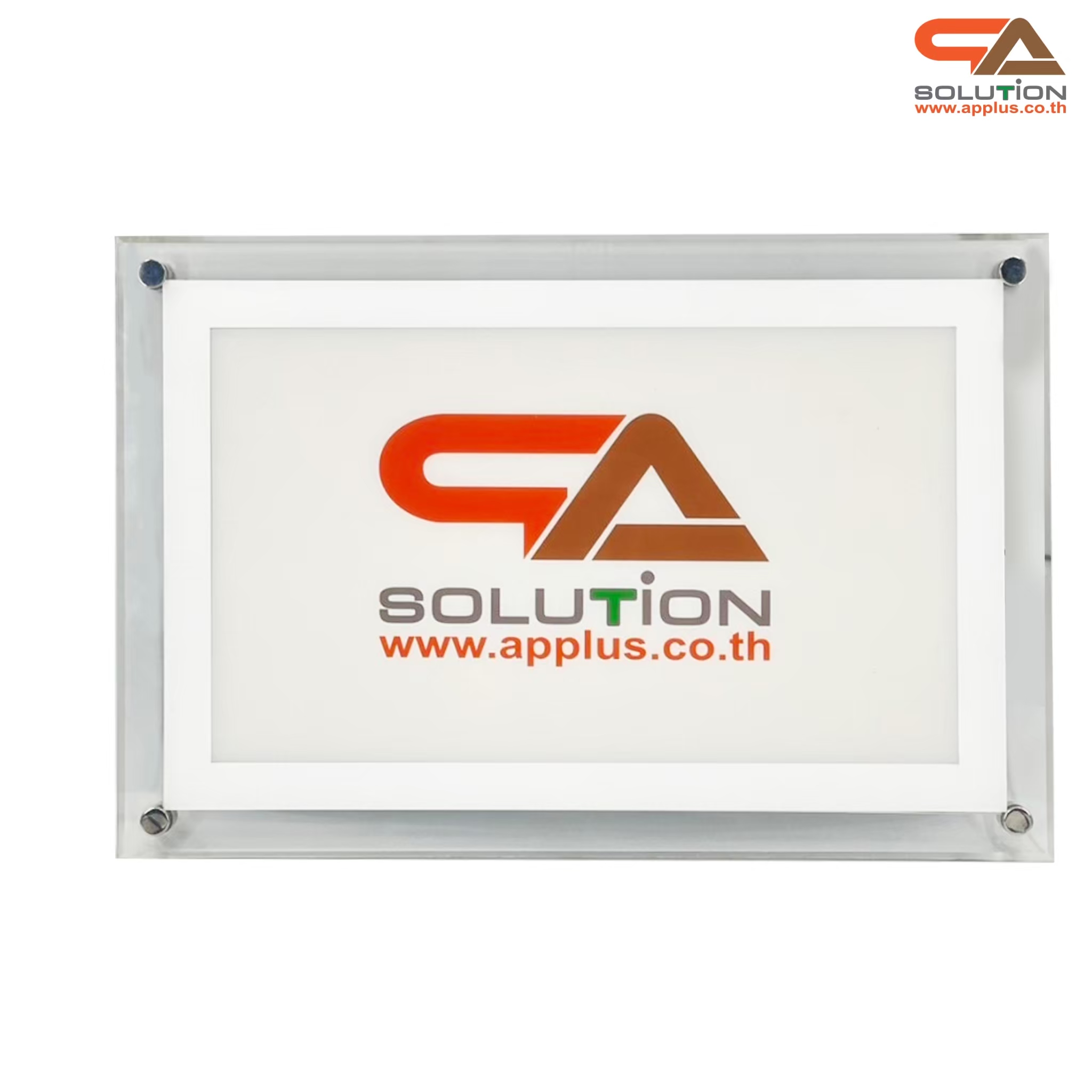 CLEARANCE SALE! กรอบป้ายไฟ LED รุ่น Crystal ขอบสีขาว กรอบใสเรืองแสง พร้อมหมุดสแตนเลส ขนาด (W)40 x (L)60 cm.